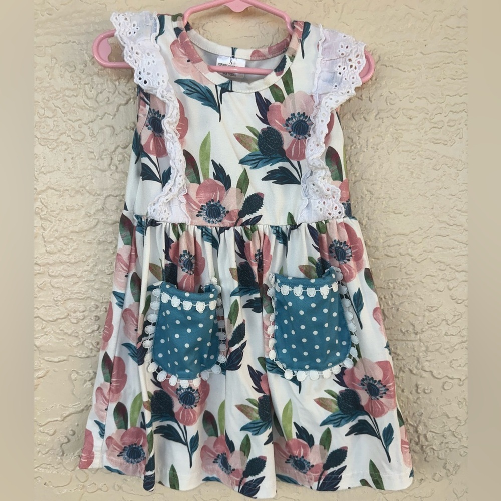 Girls Boutique Floral Dress Small Boho Cottagecore Ruffle Pocket Twirl